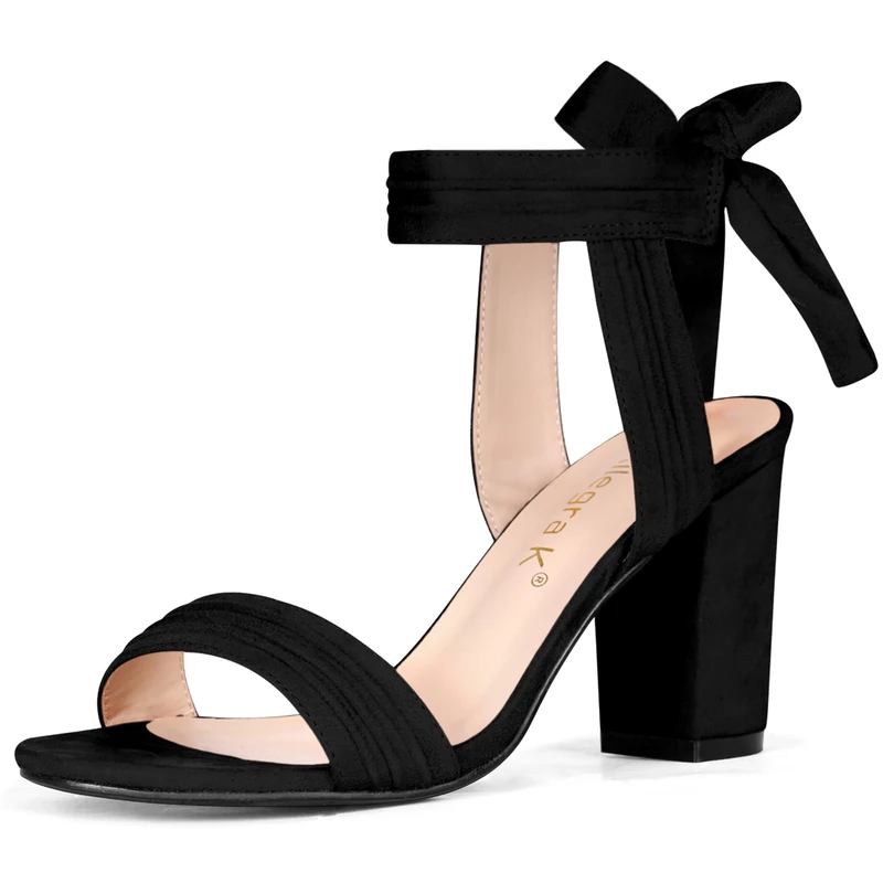 Allegra K Women's Open Toe Ankle Tie Back Chunky Heel Sandals Black 9 UK/Label Size 11 US