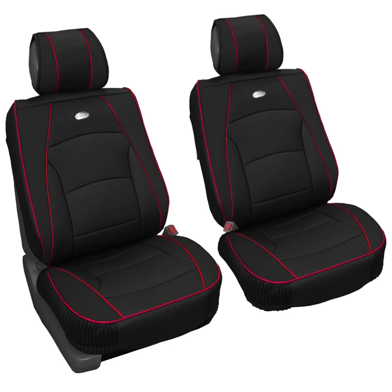 FH Group Automotive Seat Cushions Black Red Trim Universal Fit Ultra Comfort Leatherette Front Set fits most Cars, SUVs, and Trucks, Airbag Compatible PU205BLACKREDTRIM102