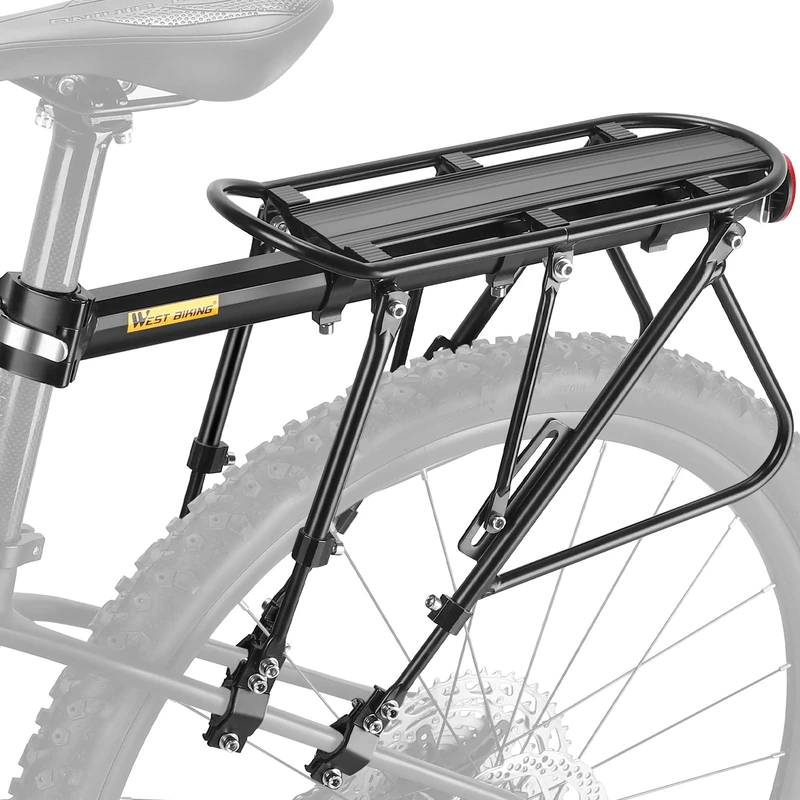 West Biking Aluminum Alloy Mountain Bike Rear Rack - 100KG Load Capacity, Adjustable, Quick Release