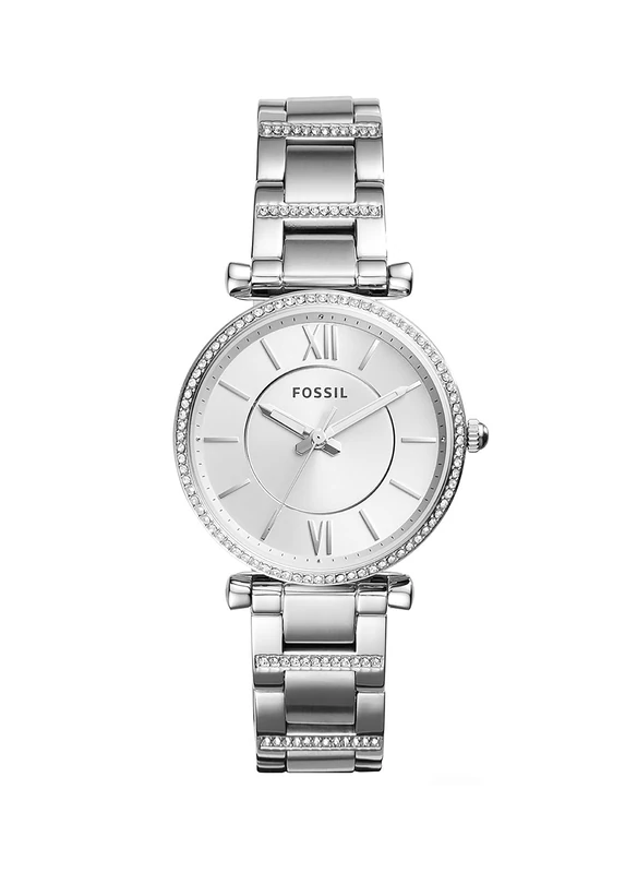 Fossil Watch for Women Carlie, Quartz Movement, 35 mm Silver Stainless Steel Case with a Stainless Steel Strap, ES4341