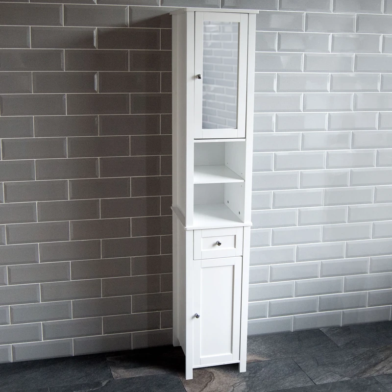 Bath Vida Priano Tall Cabinet with Mirror and 2 Doors, Bathroom, Bathroom Storage