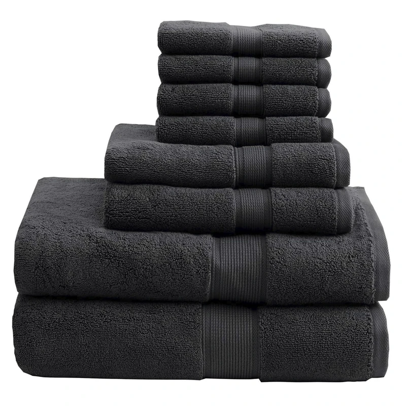 Madison Park 800GSM Bathroom Towel Set of 8 100% Cotton Bath Towel Set for Bathroom Luxurious Highly Absorbent 2 Bath Towels 2 Hand Towels 4 Washcloths Quick Dry Spa Quality Black