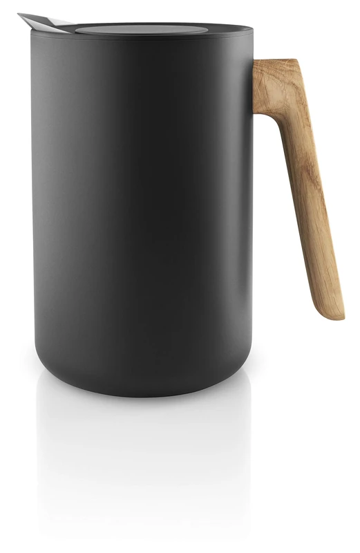 EVA SOLO - Nordic Kitchen Thermal Jug 1L, Insulated Coffee and Tea Carafe, Stainless Steel Black with Oak Handle, Keeps Drinks Hot, 20.2 cm Height, 12.6 cm Diameter, Tableware Serveware