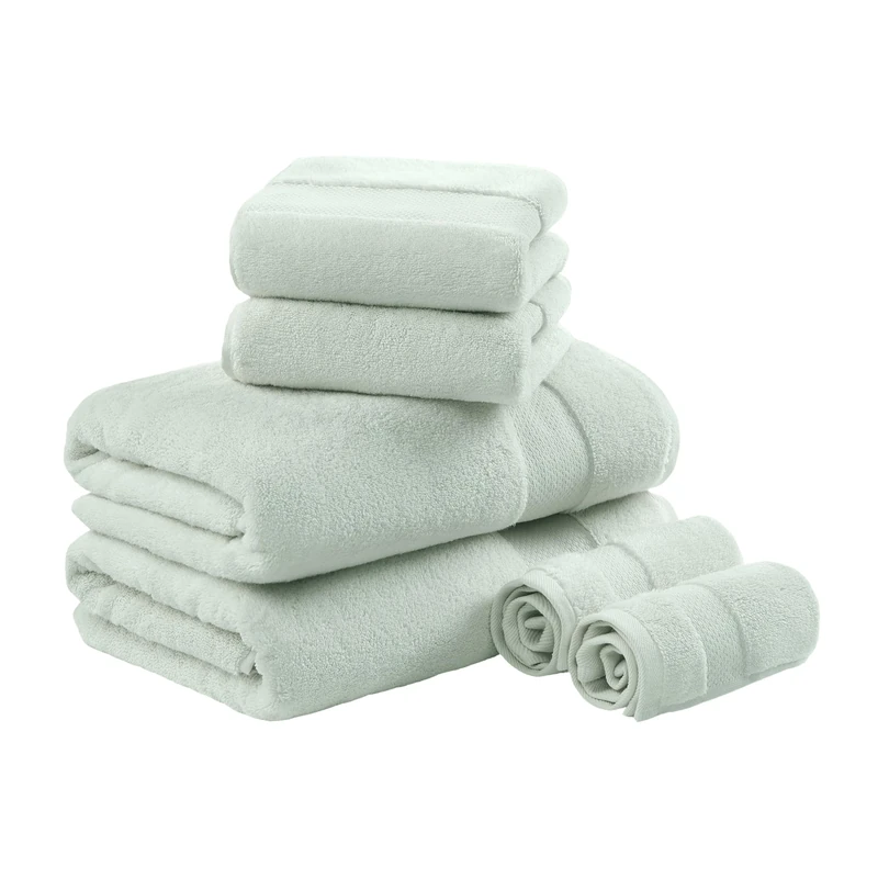 Madison Park SIGNATURE Turkish 100% Cotton 600Gsm Luxury Premium Thick Soft Abosorbant Hotel Bathroom Towel Set Shower Hand Face Washcloths, Assorted Sizes, Seafoam 6 Piece