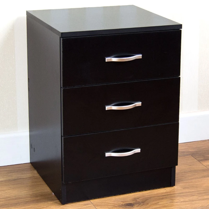 Vida Designs Riano Bedside Table with 3 Drawers, Black, Storage Table - Image 1