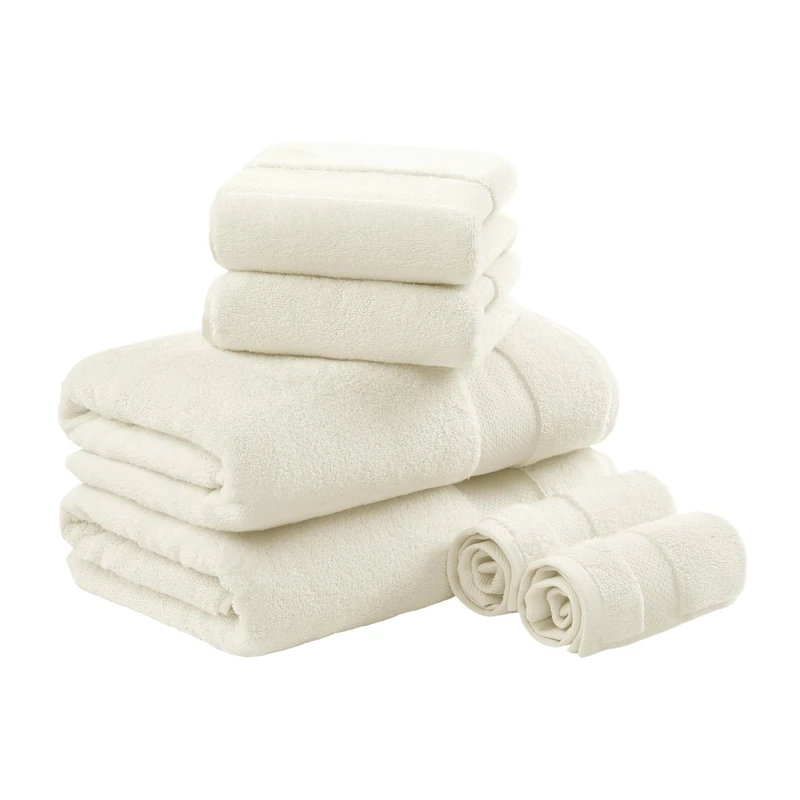 MADISON PARK SIGNATURE Turkish 100% Cotton 600Gsm Luxury Premium Thick Soft Abosorbant Hotel Bathroom Towel Set Shower Hand Face Washcloths, Assorted Sizes, Natural 6 Piece