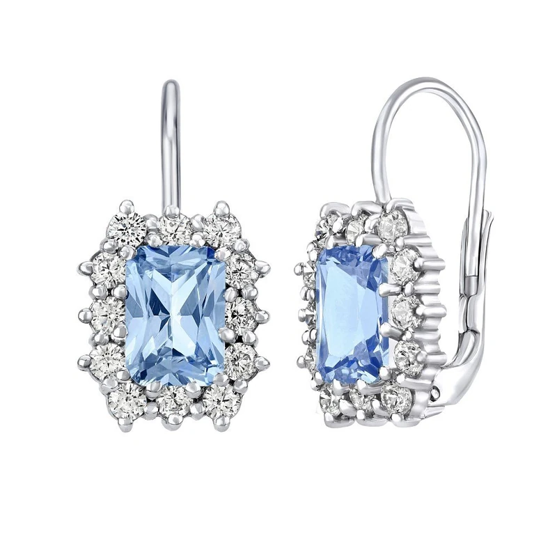 SILVEGO Women 925 Sterling Silver Earrings with Synthetic Blue Topaz Rectangle