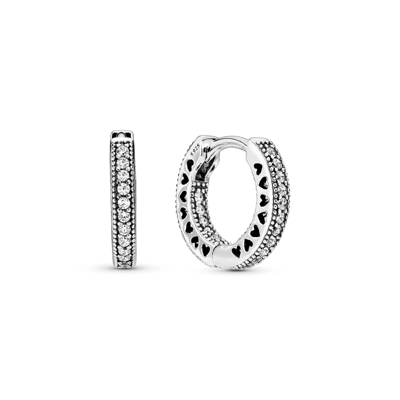 Pandora Signature Women's Sterling Silver Pavé Heart Cubic Zirconia Hoop Earrings, No Box