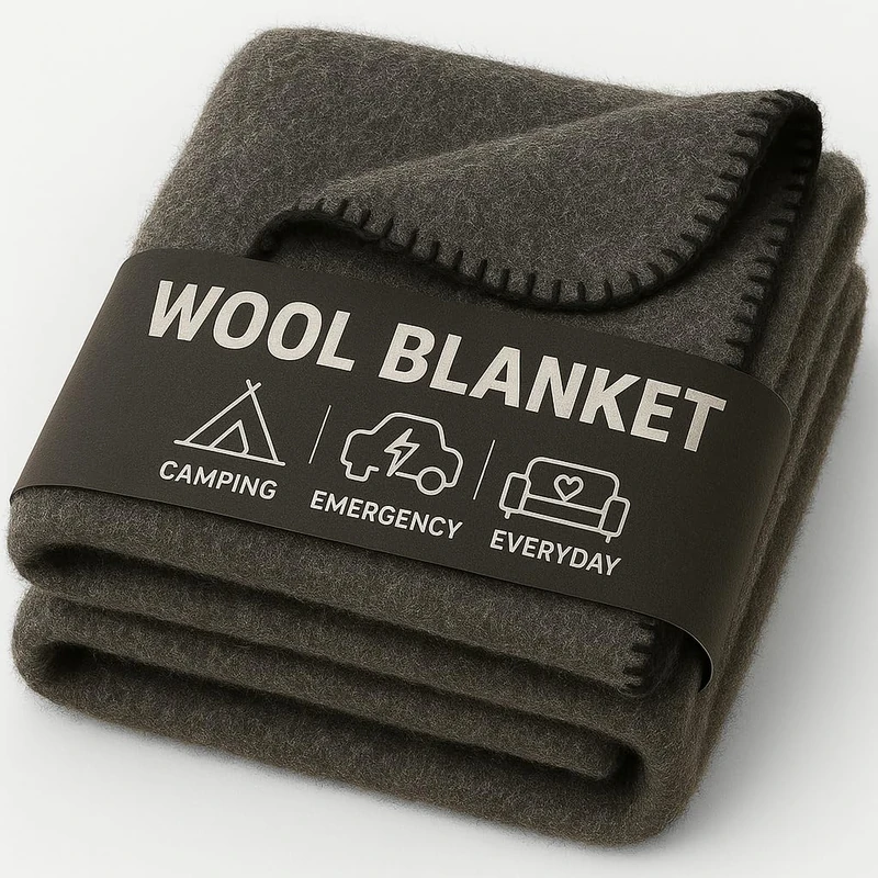 Jmr Usa Inc. Military Wool Blanket for Camping, Emergency and Everyday Use, Fire Retardant Extra Thick and Warm Outdoor Wool Blanket, 70% Wool, Grey, Size 62X84.