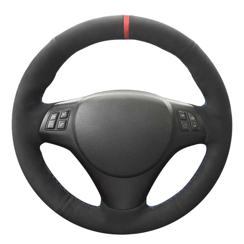 MEWANT Car Steering Wheel Cover for BMW 1 Series E81 E82 E87 E88 2008-2013/3 Series E90 E91 E92 E93 2006-2011 / M3 E90 E92 E93 2008-2013 Customized Black Suede