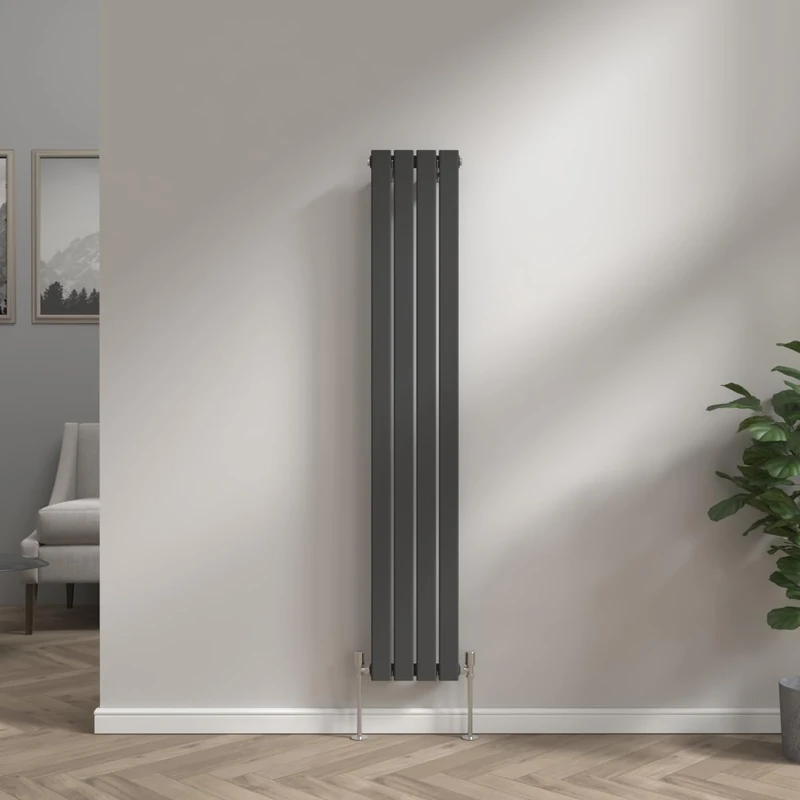 NRG Vertical Column Designer Radiator Central Heating Flat Single Panel 1600x272mm Black