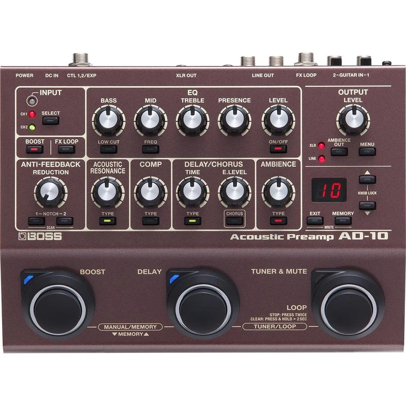 BOSS AD-10 Acoustic Preamp and Multi Effects Guitar Pedal - Professional preamp/DI for performing and recording with acoustic-electric guitar