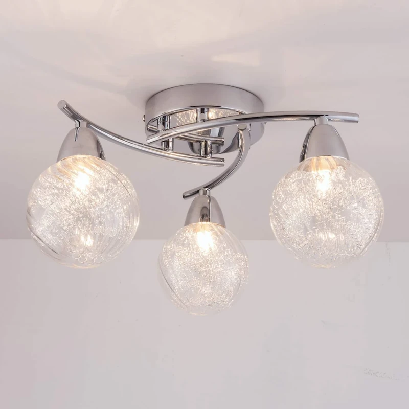 AUROLITE AL1031 BOLLA 3xG9 LED Semi Flush Ceiling Light, Polished Chrome Finish, 12W, Ideal for Living Room, Bedroom, Kitchen, and Hallway, Straight, Warm White 3000K