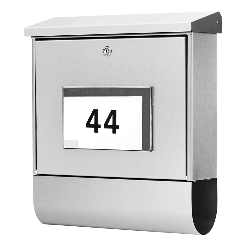 Burg Wächter Burg-Wächter Letter Box with Newspaper Compartment and Illuminated House Number, Galvanised Steel, DIN C4, Includes 2 Keys, Malaga 4400 SI, Silver, (W x H x D) 377 x 420 x 115 mm