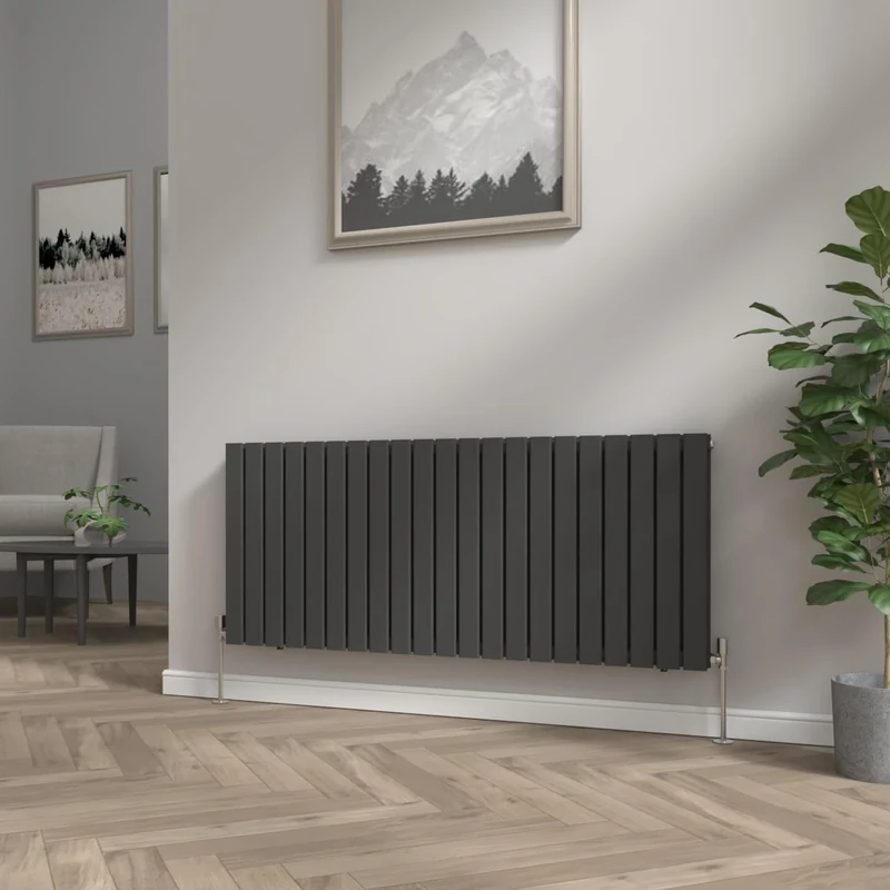 NRG Modern Horizontal Flat Panel radiators | Black 600 x 1428 mm Double Column Designer Bathroom Radiator Heater