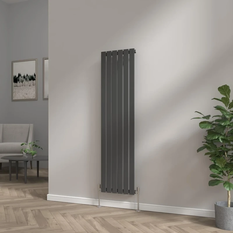NRG 1600x408 Vertical Column Designer Radiator Black Single Flat Panel