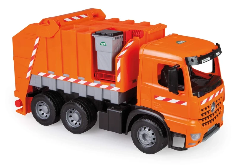 Lena 02168 02168EC Mercedes-Benz Sturdy Giant Arocs, Giga Garbage Approx. 74 cm, Orange-Silver, XXL Truck with 2 Refuse Bins, for Children from 3 Years, Single