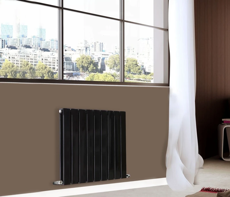 NRG Modern Horizontal Flat Panel radiators | Black 600 x 612 mm Double Column Designer Bathroom Radiator Heater