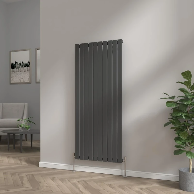 NRG 1600x680 Vertical Column Designer Radiator Black Single Flat Panel