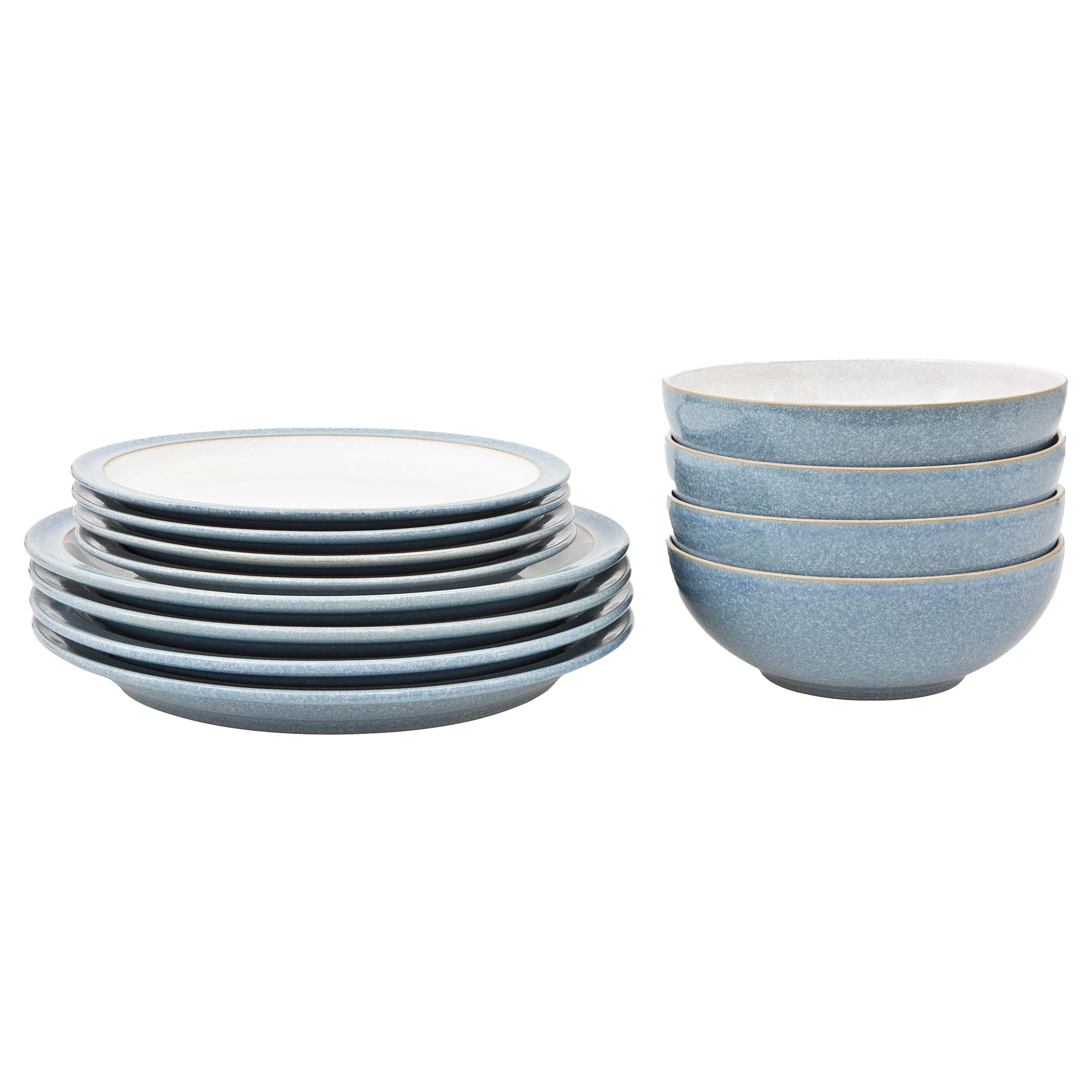 Denby - Elements Blue Dinner Set for 4-12 Piece Ceramic Stoneware Tableware Plate & Bowl Set - Dishwasher Microwave Safe Crockery - 4 x Dinner Plates, Medium Plates, Cereal Bowls