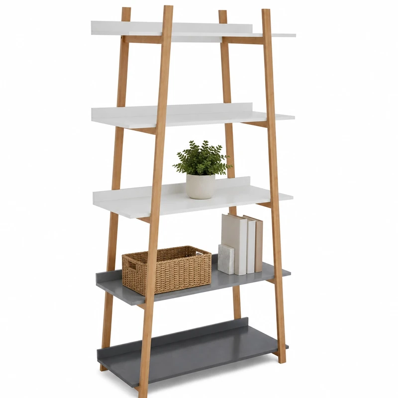 Premier Housewares 5 Tier Shelf Unit | A-Frame Wooden Ladder Shelving Unit