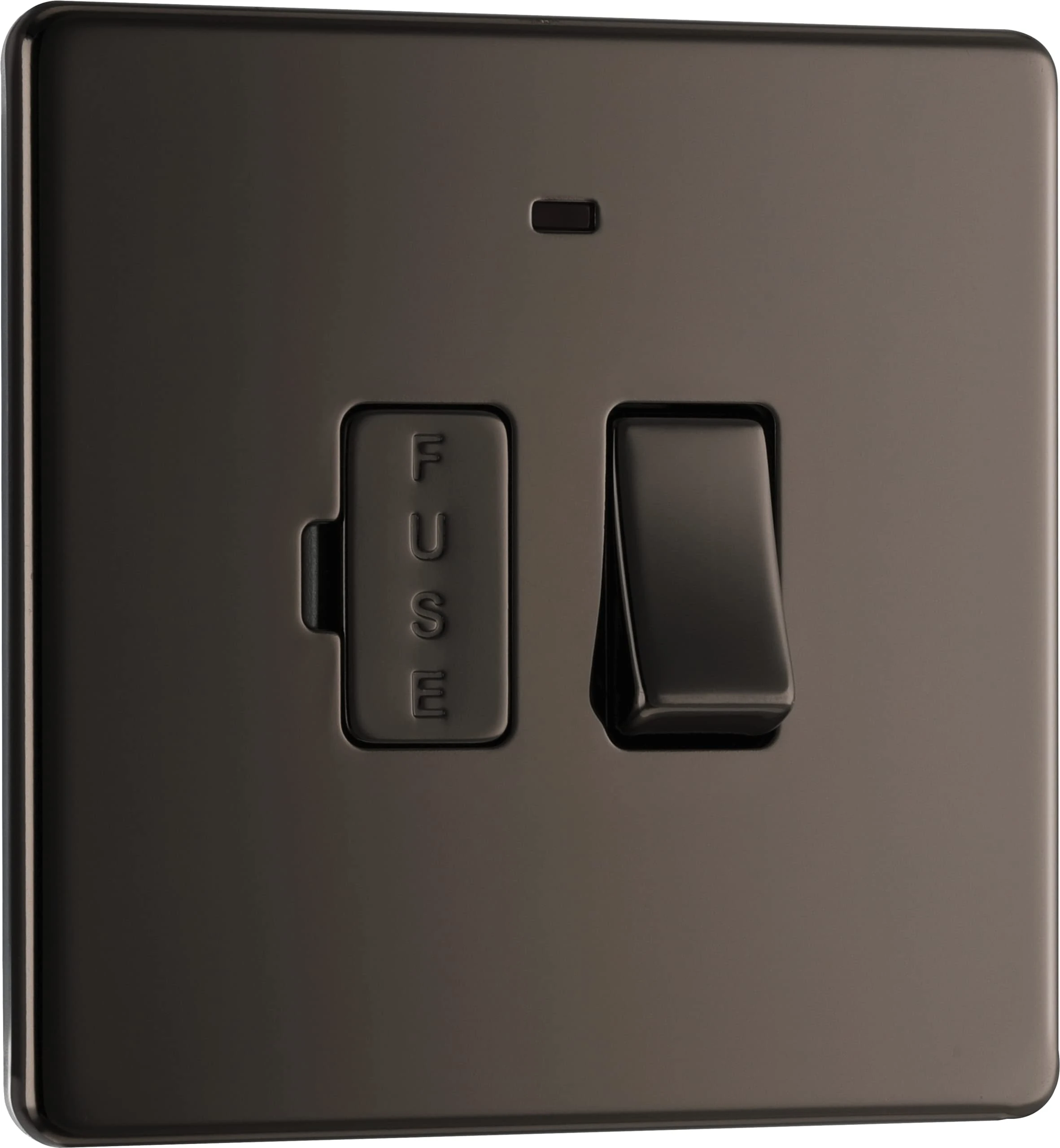 BG Electrical Switched Fused Connection Unit with LED Power Indicator, Fused Spur Switch, Double Pole, Screwless Front Plate, Slim Profile, Premium Flatplate, Black Nickel, 13A, FBN52