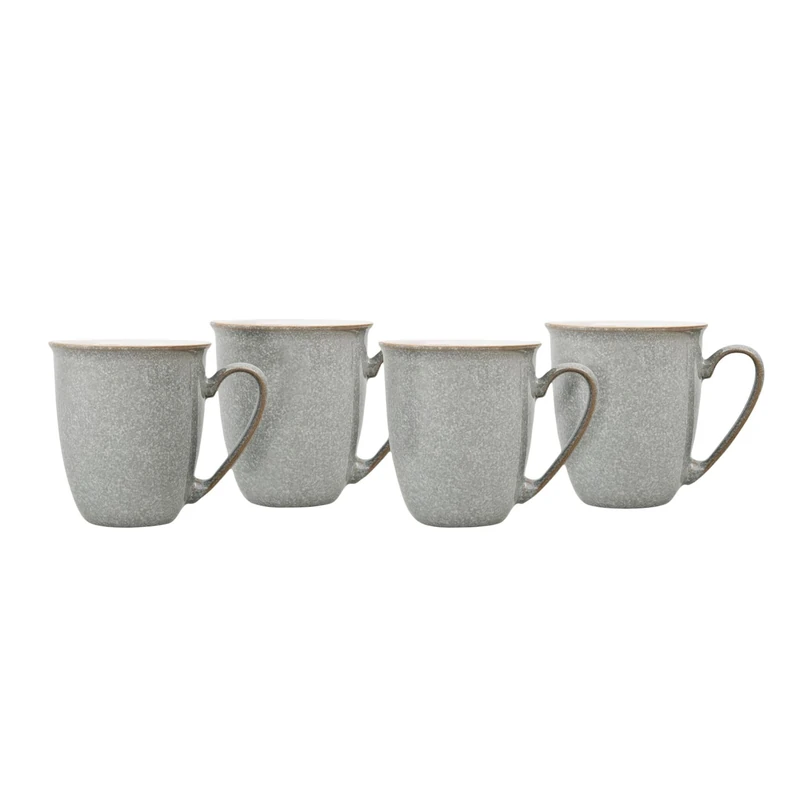 Denby - Elements Light Grey Coffee Mug Set of 4 - 330ml Stoneware Ceramic Tea Mug Set For Home & Office - Dishwasher Safe, Microwave Safe - Pale Grey, White - Chip Resistant
