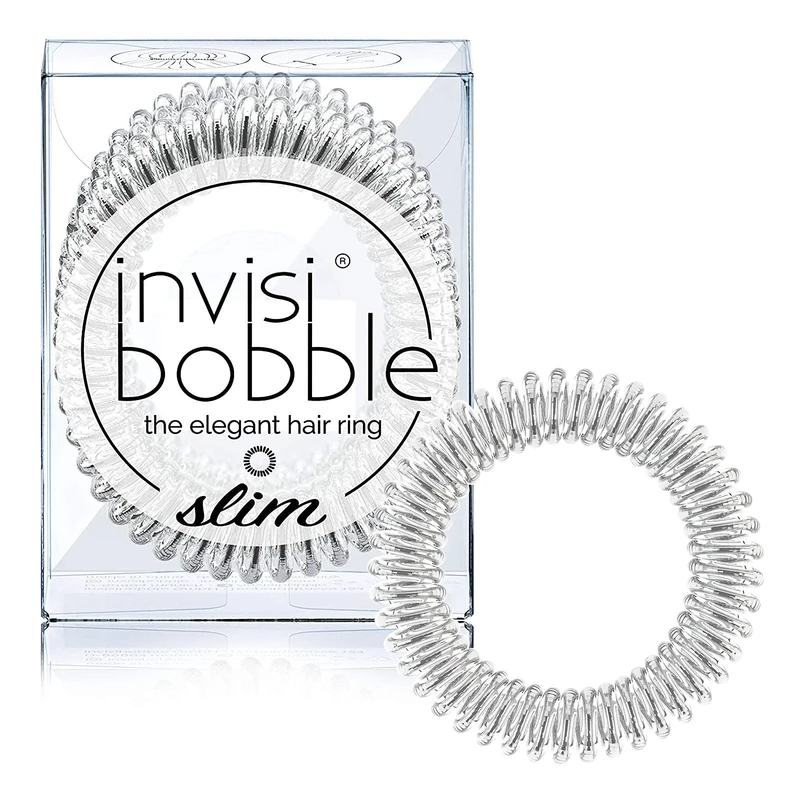 invisibobble SLIM Hair Ties, Chrome Sweet Chrome, 3 Pack - No Kink, Strong Hold, Stylish Bracelet - Suitable for All Hair Types