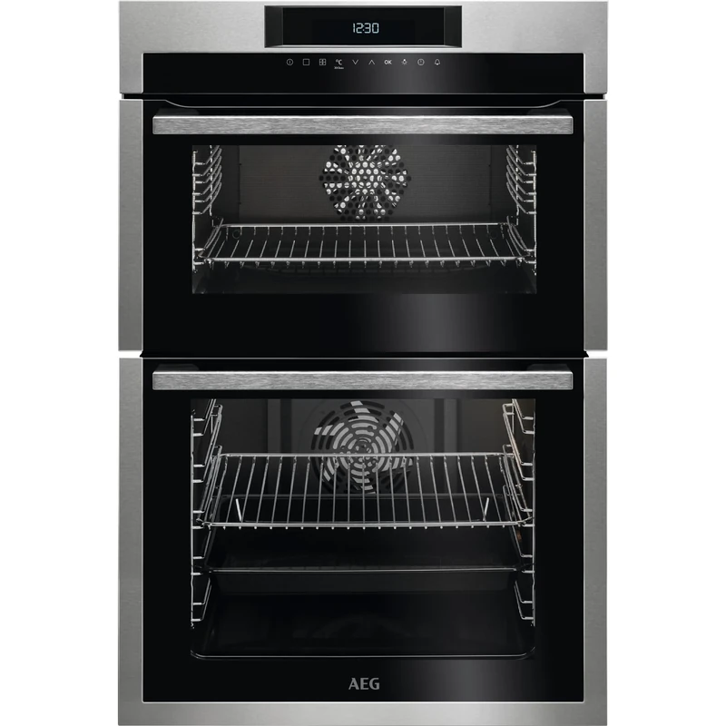 AEG 6000 SurroundCook Built-In Double Oven DCE731110M, 61L Capacity, 875x560x550 mm, Multilevel Cooking, Antifingerprint Coating, Catalytic Cleaning, LCD Display, Stainless Steel