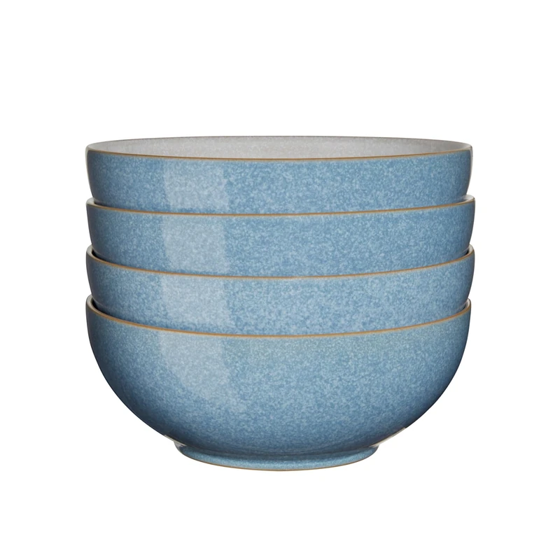 Denby - Elements Blue Cereal Bowls Set of 4 - Dishwasher Microwave Safe Crockery 820ml 17cm - Blue, White Ceramic Stoneware Tableware - Chip & Crack Resistant Soup Bowls
