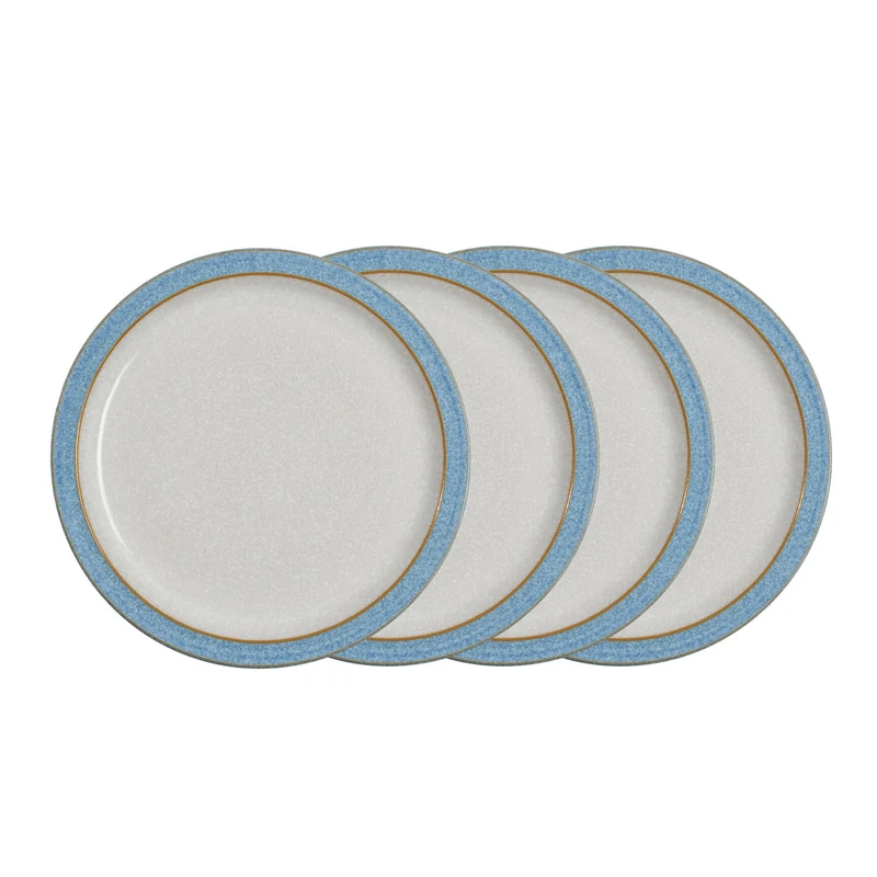 Denby - Elements Medium Blue Plates Set of 4 - Dishwasher Microwave Safe Crockery 22cm - Blue, White Ceramic Stoneware Tableware - Chip & Crack Resistant Lunch Plates