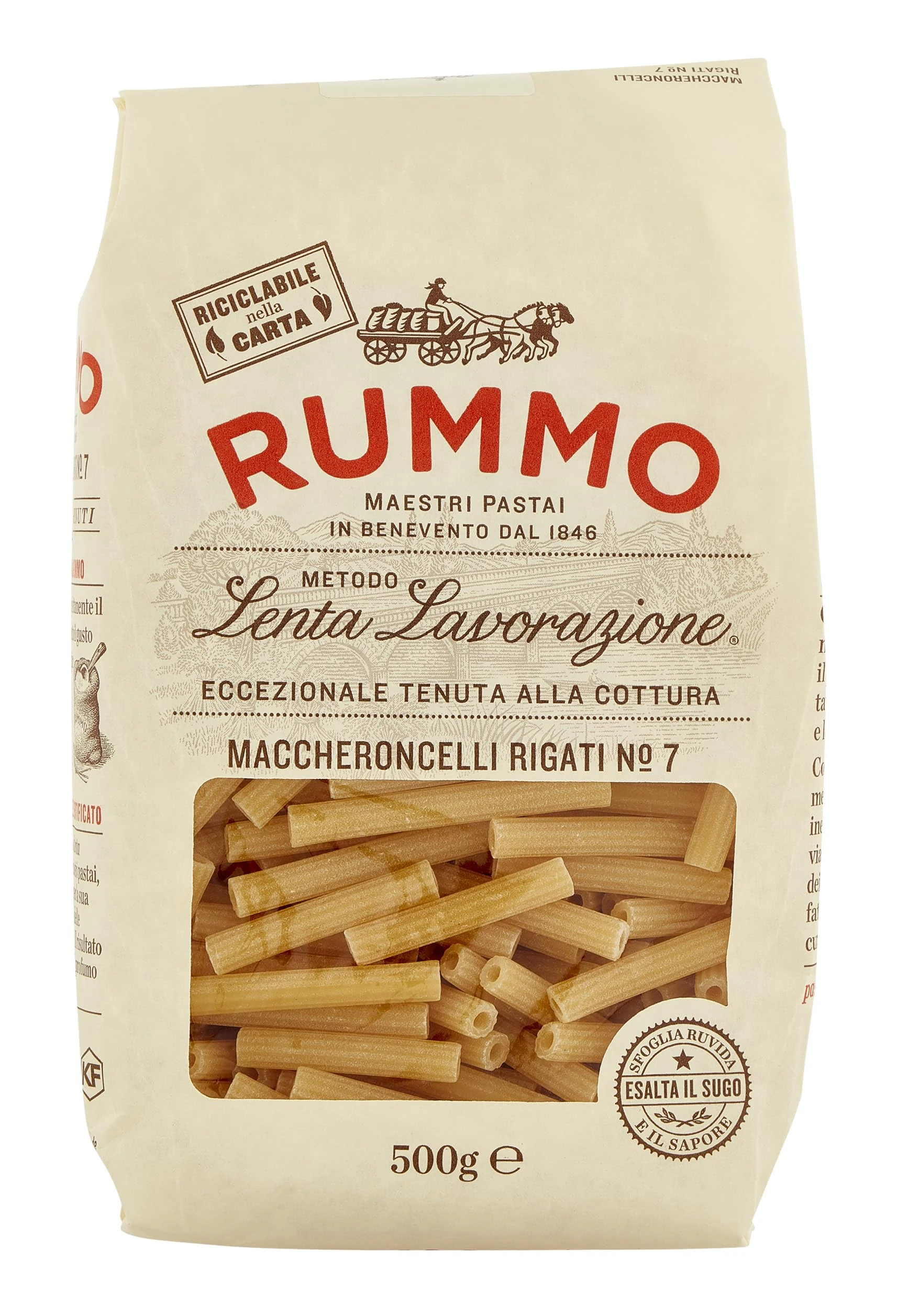 Rummo Maccheroncelli Rigati No. 7 – Ridged Italian Pasta, Masterfully Crafted for Maximum Sauce Absorption & Richness, 500 g (Pack of 1)