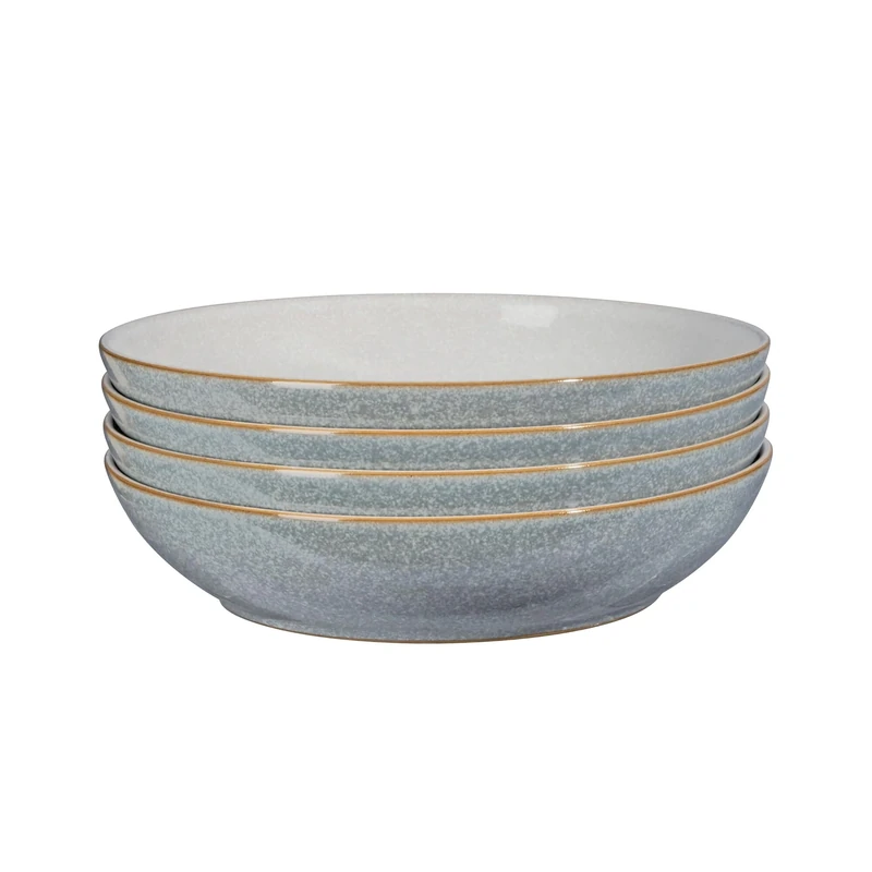 Denby - Elements Light Grey Pasta Bowls Set of 4 - Dishwasher Microwave Safe Crockery 1050ml 22cm - Pale Grey, White Ceramic Stoneware Tableware - Chip & Crack Resistant