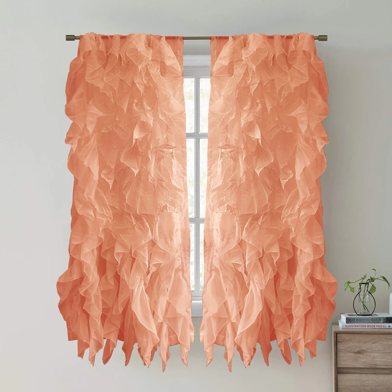 Sweet Home Collection Vertical Ruffled Waterfall Curtains, voile, Spice, 63 in x 50 in