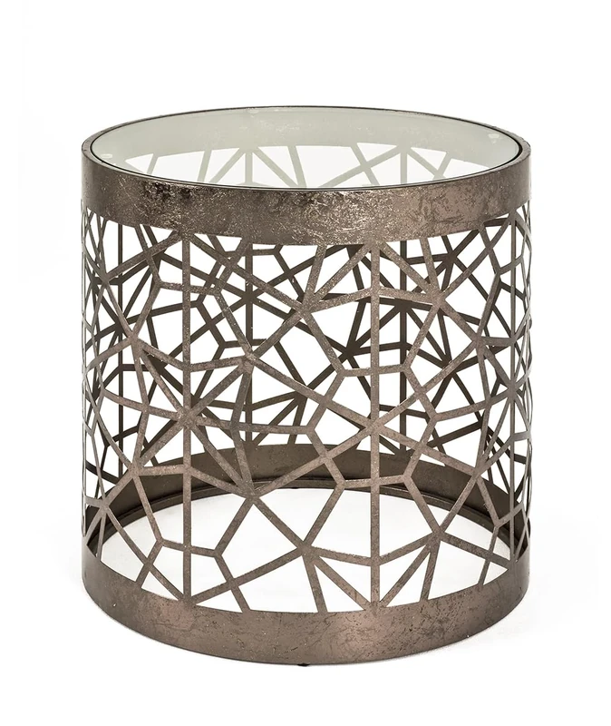 HAKU Möbel End Table Bronze, Metal, Tempered Glass 8 mm - Size: H 50 cm X Ø 50 cm, Style: Art Deco