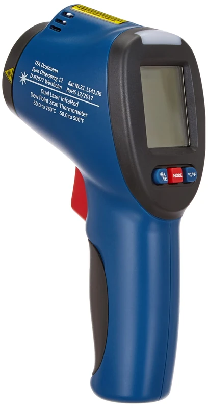 TFA Dostmann Schimmel Detector Infrared Thermometer with Dew Point Determination and Double Laser, Blue, L 110 x W 72 x H 240 mm