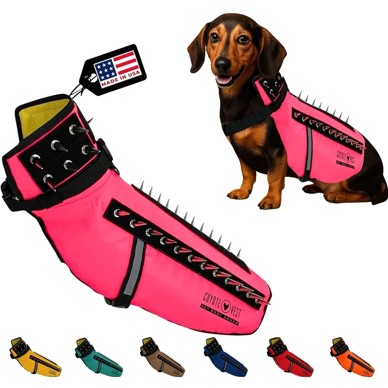 CoyoteVest Dog Harness Protection Vest, Reflective Dog Accessories with Spikes to Shield Your Pet from Raptor and Animal Attacks, Proudly Made in America (Medium, Pink)