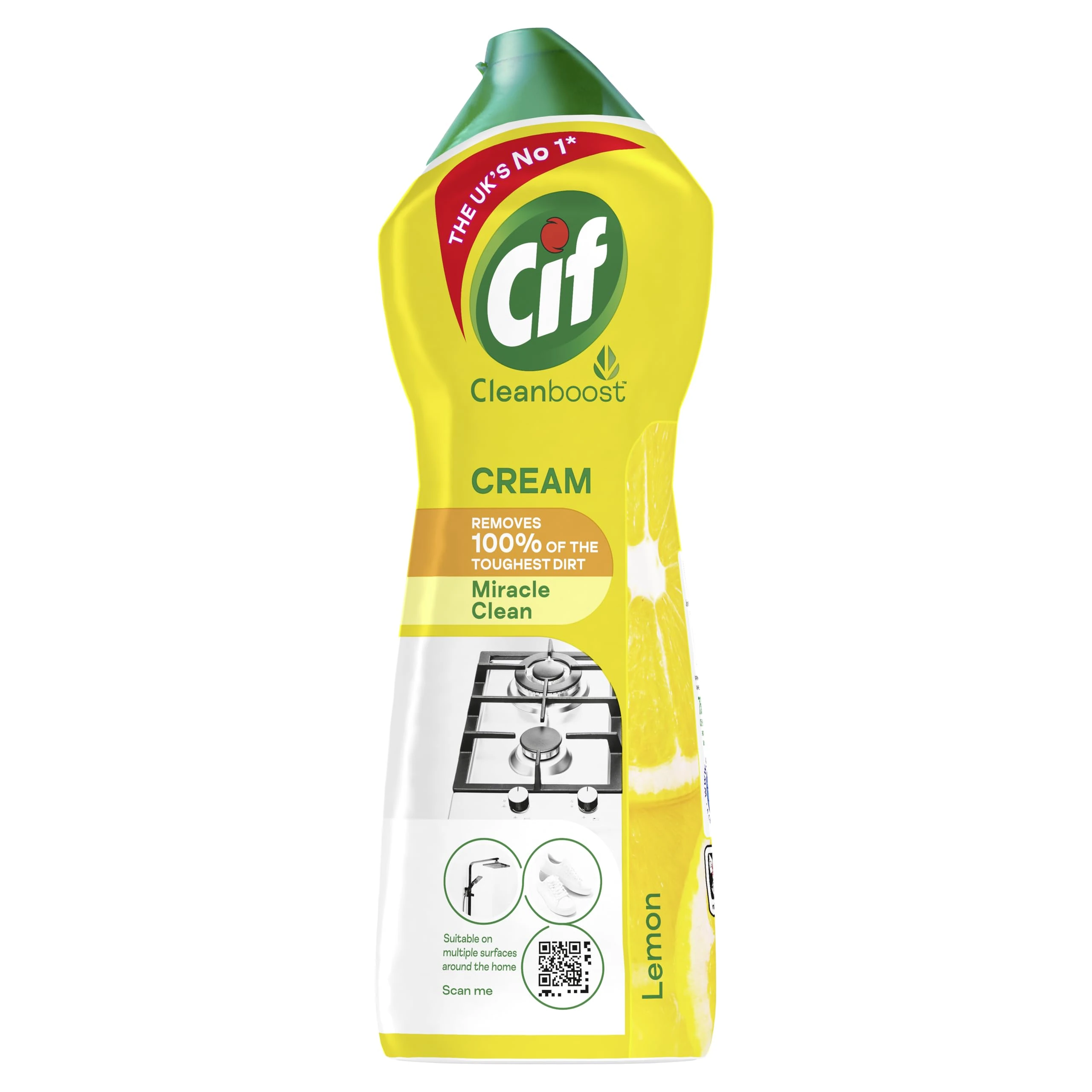 Cif Lemon Cream Cleaner multipurpose surface cleaner with 100% natural cleaning particles removes 100% of the toughest dirt 750 ml