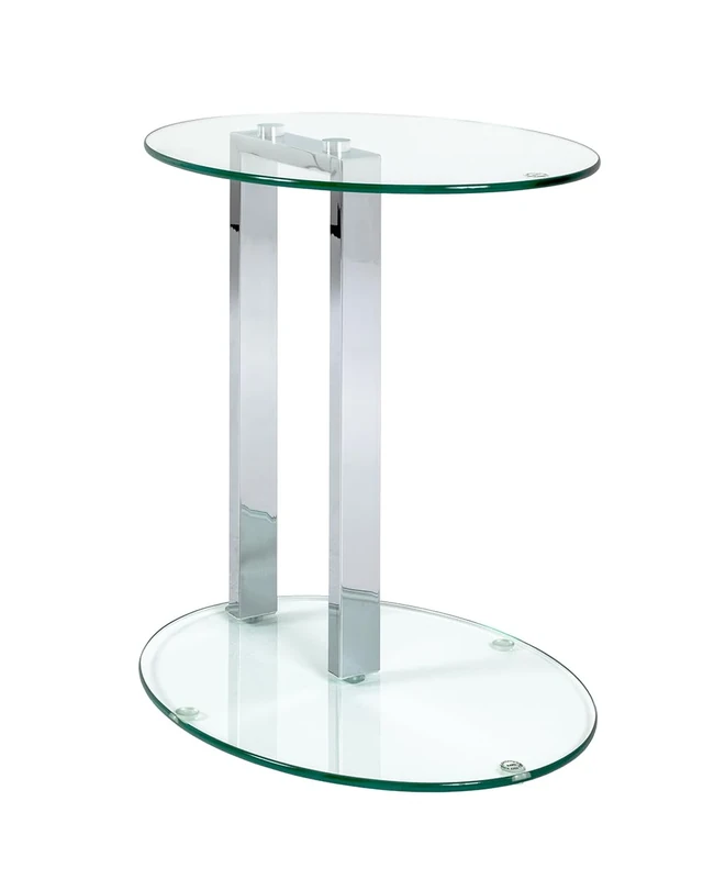 HAKU Möbel End Table Chrome, Metal, Tempered Glass 8 mm - Size: W 45 cm X H 50 cm X D 35 cm, Style: Modern