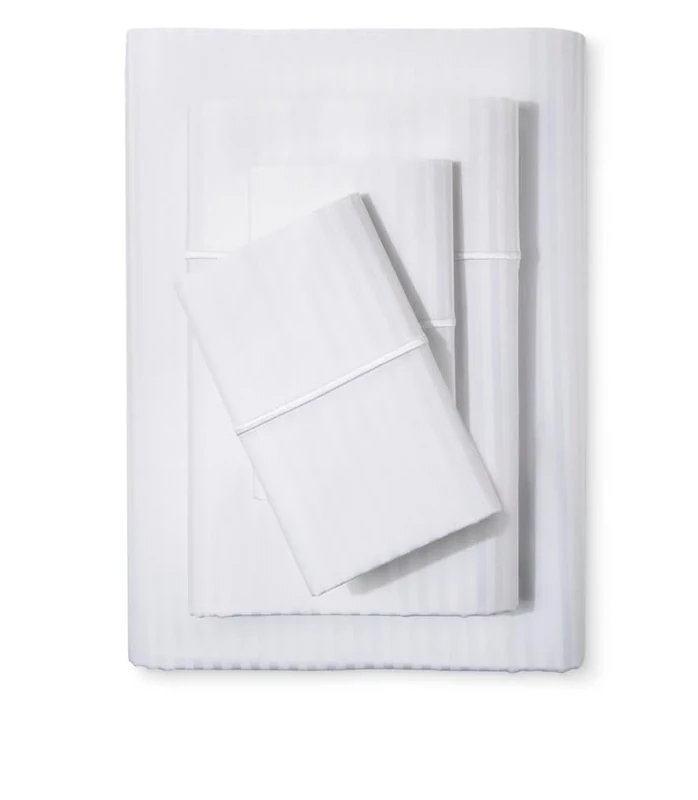 Feather & Stitch Striped Queen Size Bed Sheets 4 Piece 100% Cotton 500 Thread Count Soft Bedding Luxury Hotel Sheets with Deep Pocket 18 inches Snug Fit Smooth Sateen Weave (White)