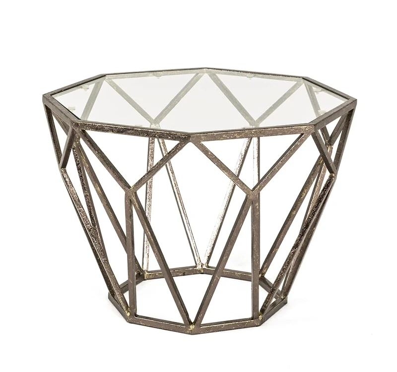 HAKU Möbel End Table Bronze, Metal, Tempered Glass 8 mm - Size: W 55 cm X H 38 cm X D 55 cm, Style: Art Deco