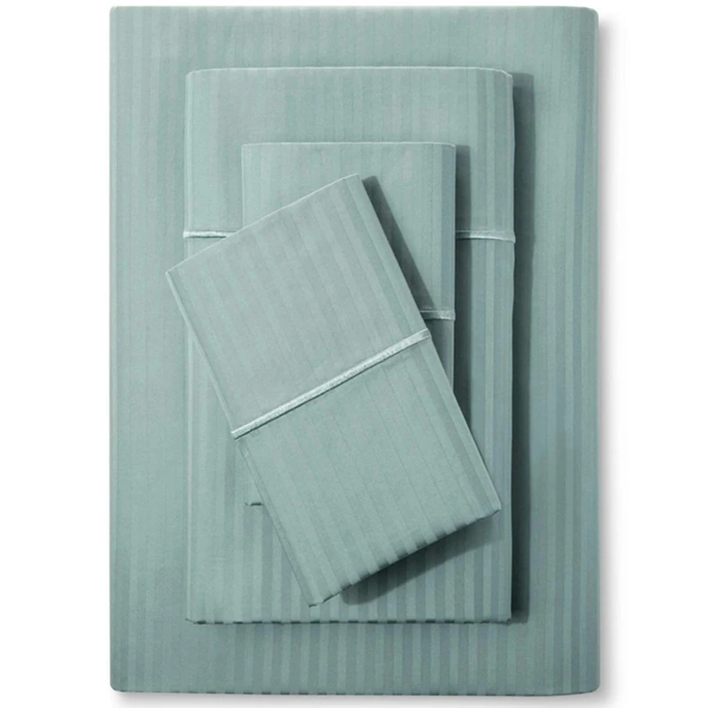 Feather & Stitch Queen Size Damask Stripe Sheet Set - 4 Piece Set, Ultra Soft 100% Cotton Sheets, 500 Thread Count Luxury Sateen Weave, Deep Pocket Bedsheets, with 2 Pillowcases (Queen, Granite Green)