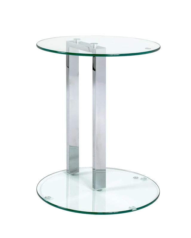 HAKU Möbel End Table Chrome, Metal, Tempered Glass 8 mm - Size: H 50 cm X Ø 40 cm, Style: Modern