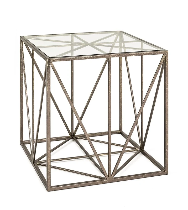 HAKU Möbel End Table Bronze, Metal, Tempered Glass 8 mm - Size: W 50 cm X H 50 cm X D 50 cm, Style: Art Deco