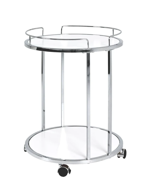 HAKU Möbel Trolley Chrome, White, Mdf, Metal - Size: H 60 cm X Ø 45 cm, Style: Modern
