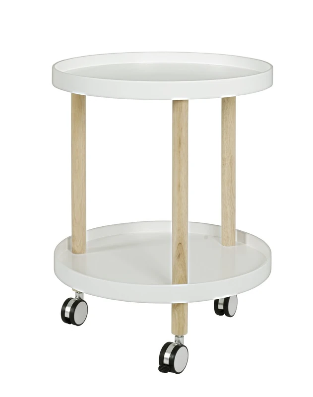HAKU Möbel Trolley Nature, White, Solid Wood, Mdf - Size: H 60 cm X Ø 50 cm, Style: Scandinavian
