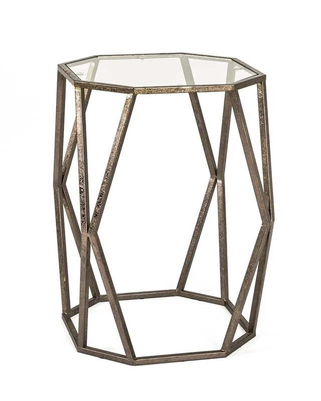 HAKU Möbel End Table Bronze, Metal, Tempered Glass 8 mm - Size: W 37 cm X H 50 cm X D 37 cm, Style: Art Deco