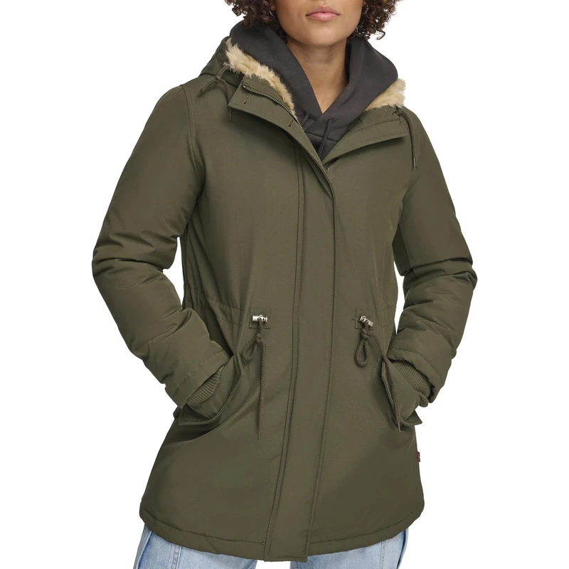 Levi's Women's Faux Fur Lined Hooded Parka Jacket (Regular & Plus Sizes), Olive, L - Image 1