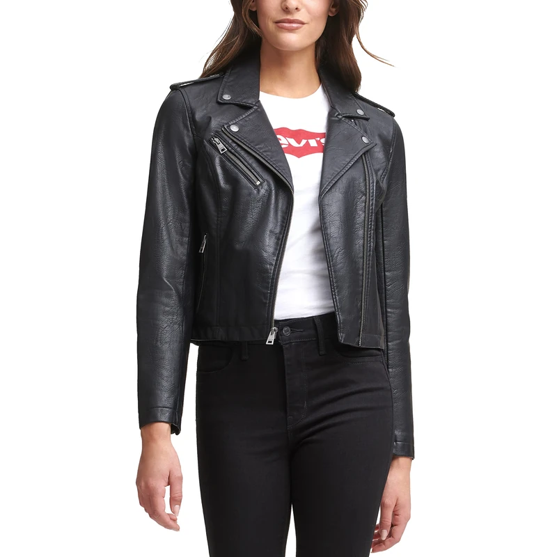 Levi's Ladies Outerwear Women's Asymmetrical Motorcycle Faux Leather Jacket, Black, XS UK