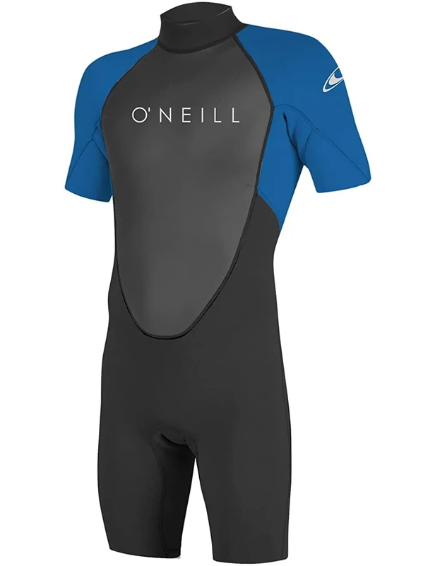 O'Neill Men's Reactor-2 2mm Back Zip Short Sleeve Spring Wetsuit, Black/Ocean, X-Large